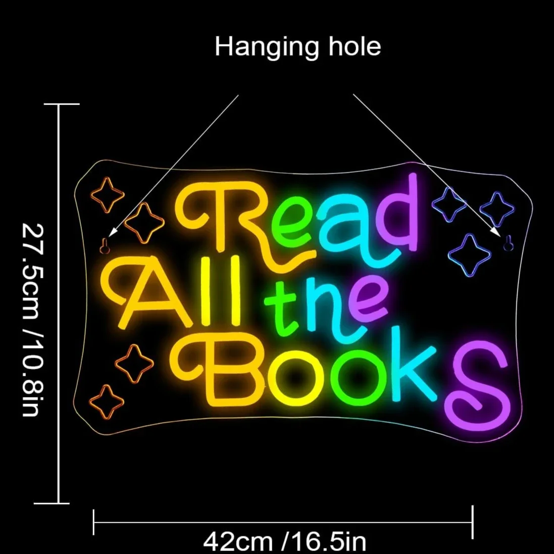 Read All The Books Neon Sign Colorful Stars LED Wall Art USB Powered Modern Decor Library Study Room  Aesthetic Hanging Light