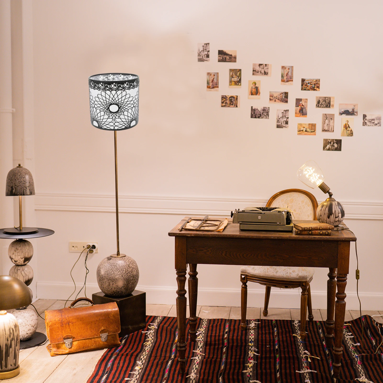 

Metal Light Shade Iron Lamp Cover Vintage Drum Pendant Table Lantern Decor Home Bar Hotel Ch Floor Shade Study Library