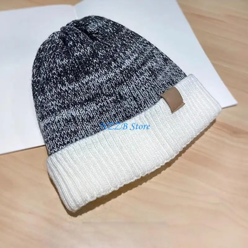 

T21F Warm Hat Stretchy Pullover Cap Cuff Thick Lining Colorful Winter Plush Hat for Casual Wear