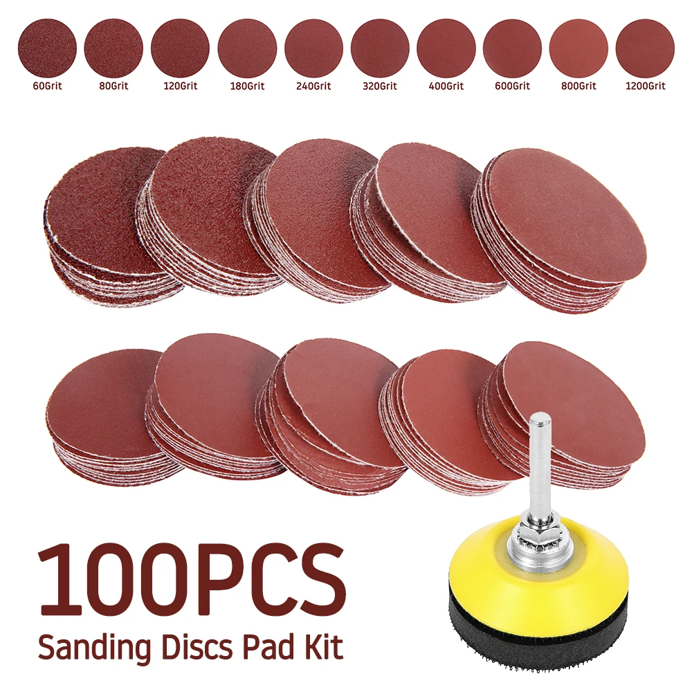 100Pcs 2In Sanding Discs Pad Kit for Drill Grinder Rotary Tools with Backer Plate 1/4Inch Shank Includes 80-3000 Grit Sandpapers