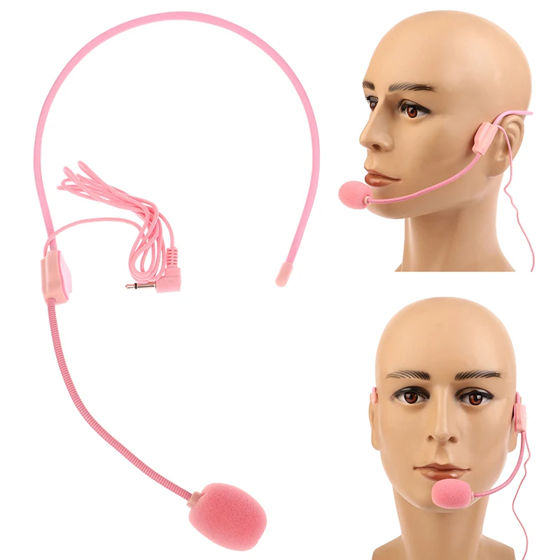 3.5MM Pink Headworn Wired Microphone Headset Pink Voice Amplifier Speaker Clear Sound Mic For Conference Guide Speech Teacher