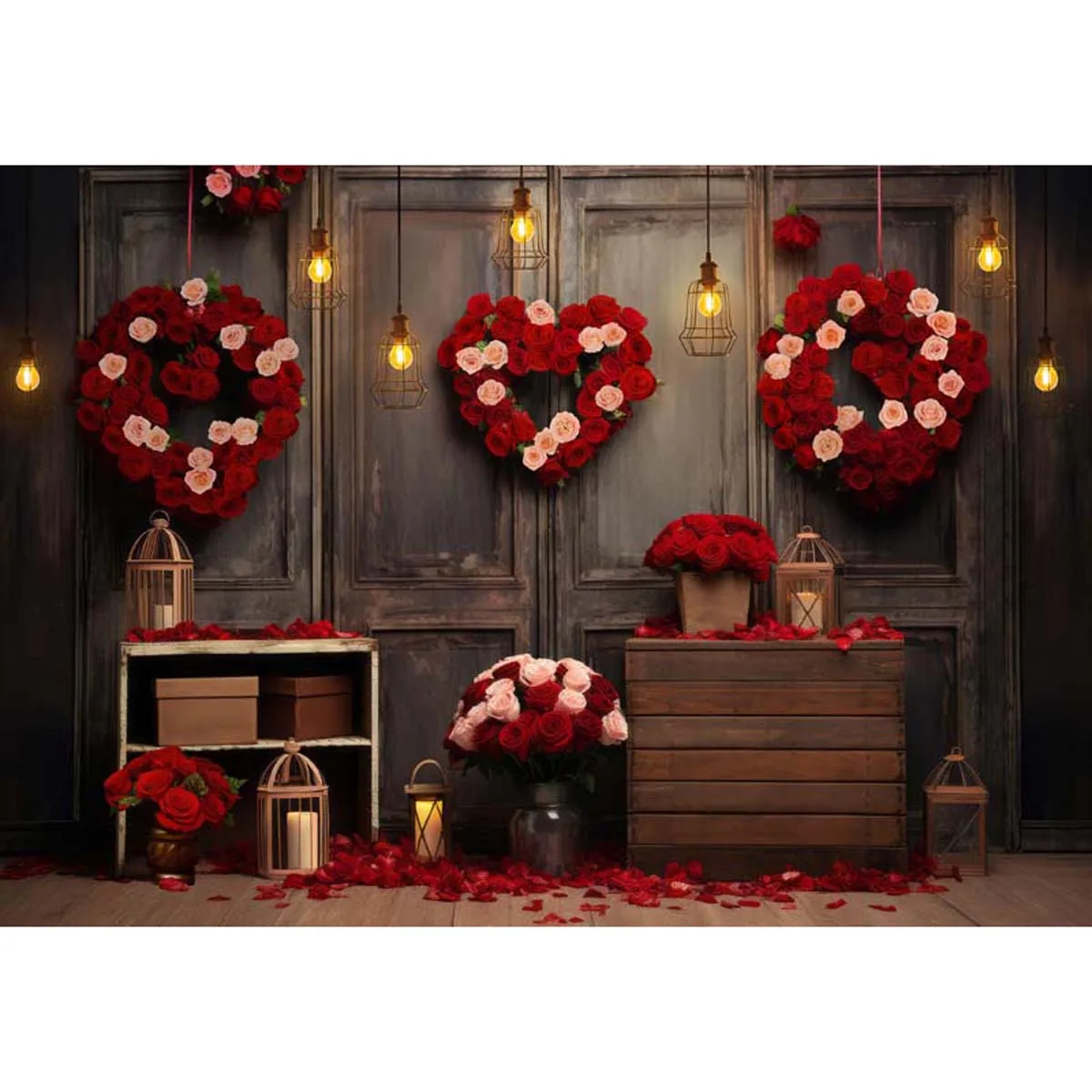 Allenjoy Valentine's Day Heart-Shaped Wreaths Photography Backdrop