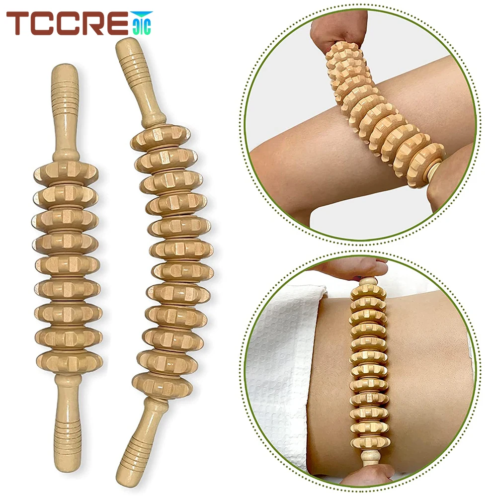 9 Roller Wooden Therapy Massage Stick Tool for Lymphatic Drainage,Cellulite Trigger Point Manual Muscle Release Rolling Massager