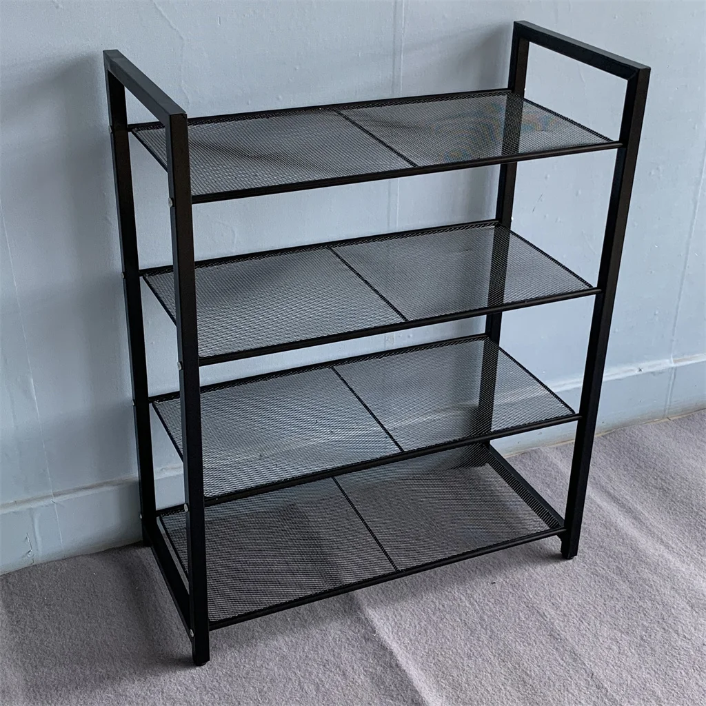 #￥4-Tier Stackable Shoe Shelf Iron Barbed Wire Shoe Rack Storage Organizer Shoe Cabinet Furniture Black L21092