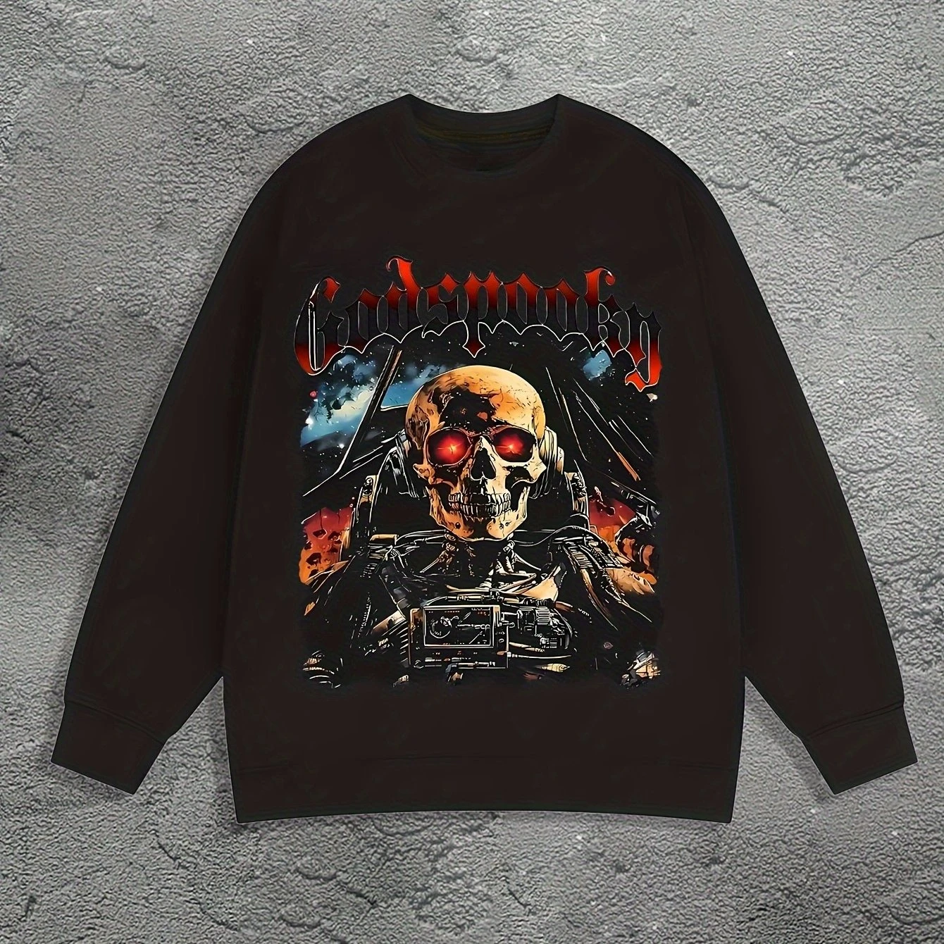 

Gothic Skull Pattern Print Autumn and Winter Men's and Women's Long Sleeved Sportswear Casual Loose Outdoor Street Sports