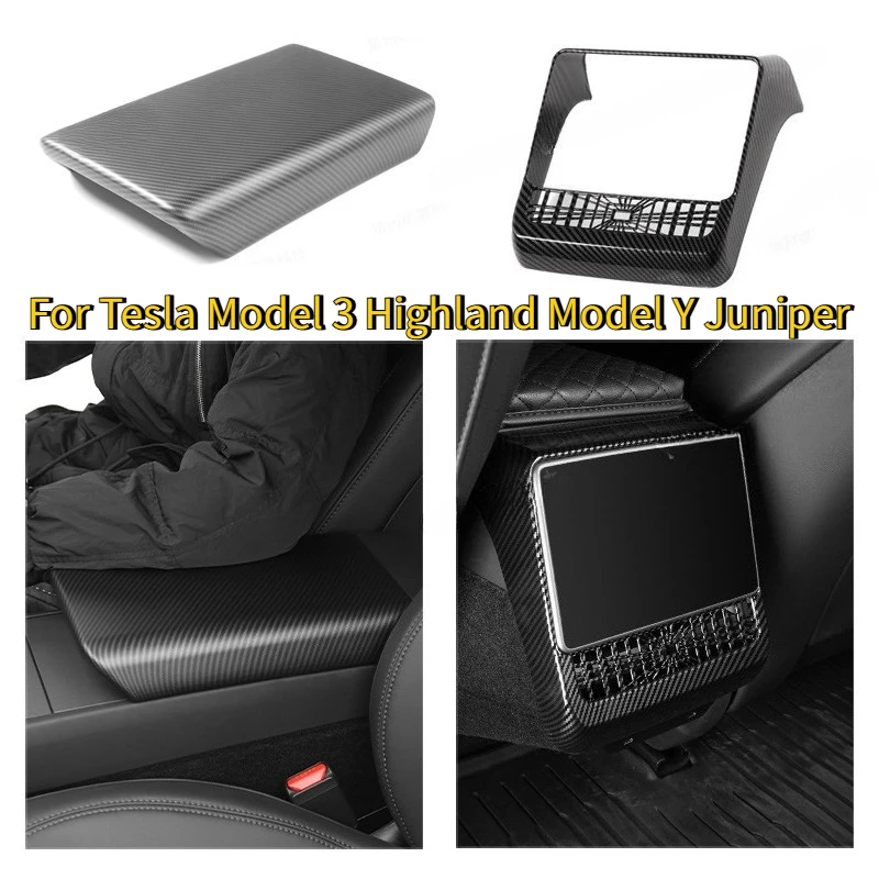 

For Tesla Model 3 Highland Model Y Juniper Carbon Fiber ABS Car Center Console Interior Rear Air Outlet Cover Armrest Box Cover