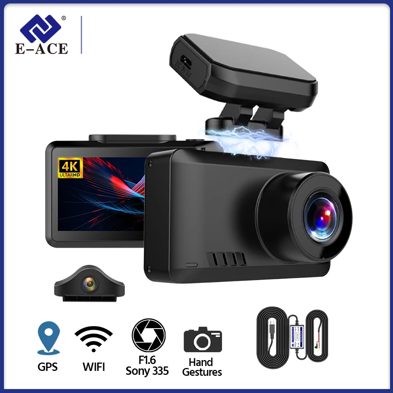 E-ACE 2160P Dash Cam For Cars GPS WiFi Front And Rear 4K Dash Cameras Vehicle Black Box Support Rear View Camera Video Recorder