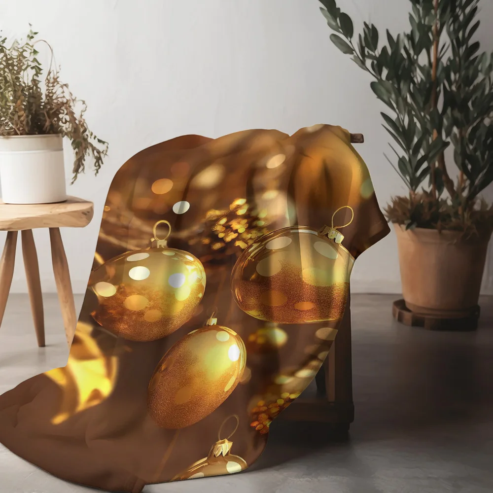 

Tuniu Warm Golden Christmas Balls Plush Blanket for Sofa Bed Living Room Decorative Throw Blanket