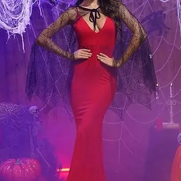 Capa de Tule com Renda de Vampiro e Aranha para loween, Fsia de Performance Teatral, Capa Vazada, Traje Étnico F