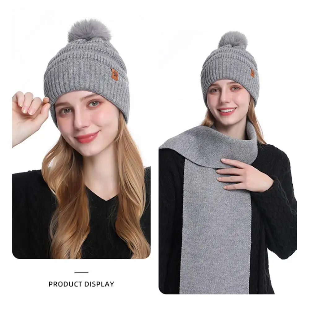 Conjunto de cachecol e luvas anti-pilling feminino, gorro grosso e quente com proteção de orelha, pescoço à prova de vento para exterior, inverno