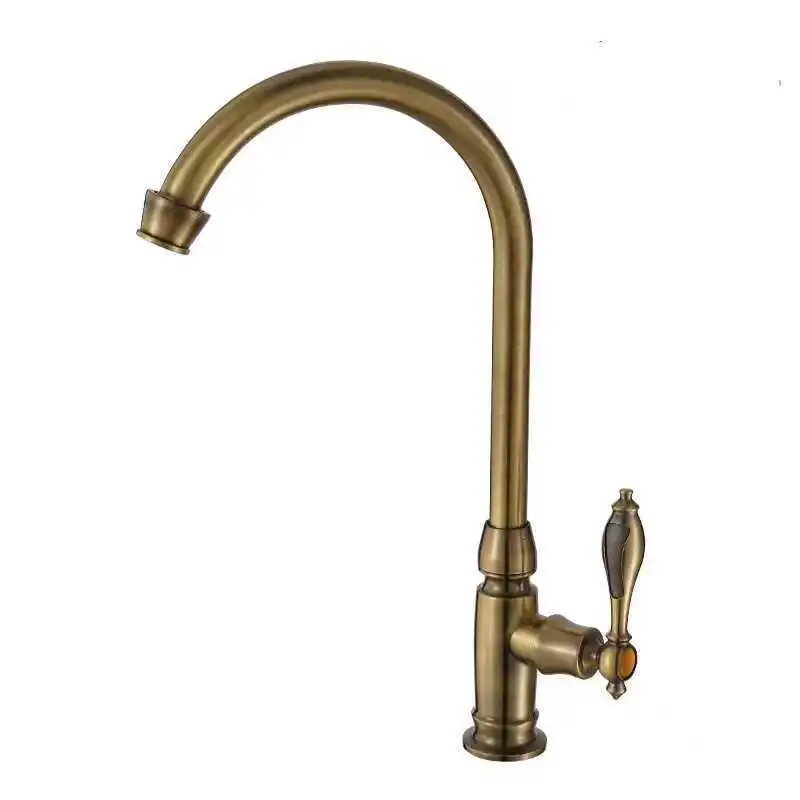 Kitchen Faucet Single Cold Water High Bend Pipe Rotatable European Style Antique Bronze Color Basin Faucet for Washing Dishes