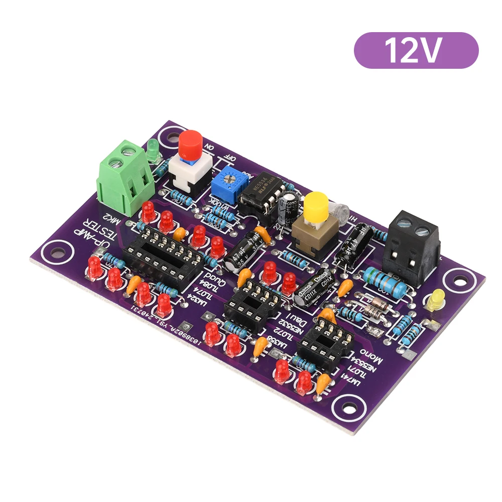 T2 Operational Amplifier Tester Signal Processing Collector Module Single/Double/Four Operational Amplifier Test Board DC 12V