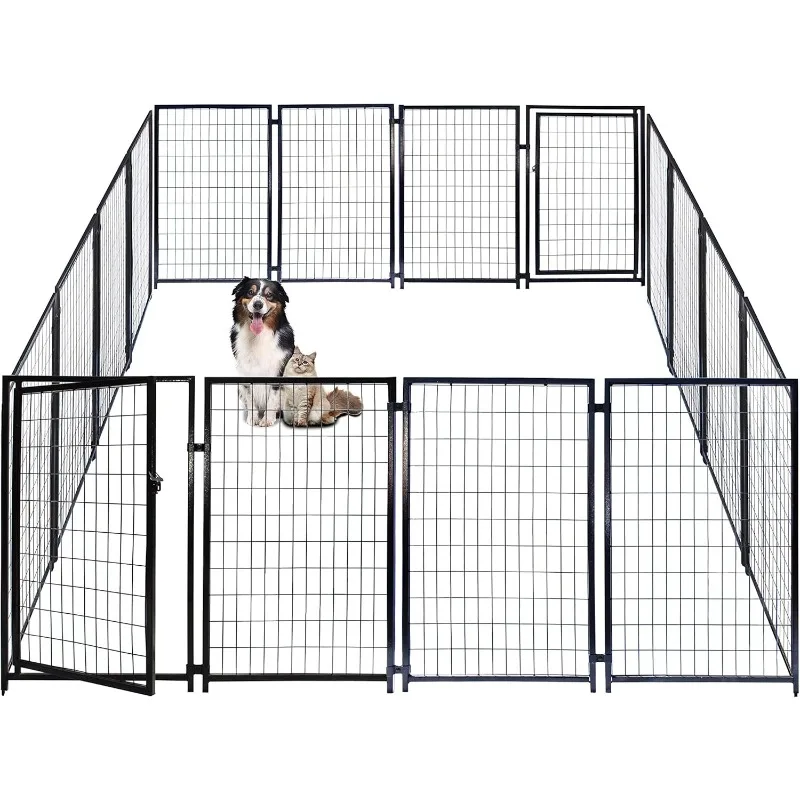 ALEKO Expandable Dog Kennel Playpen | Indoor Outdoor Pen for Small/Medium/Large Puppy/Dog | 10'x10'x4' Large Galvanized