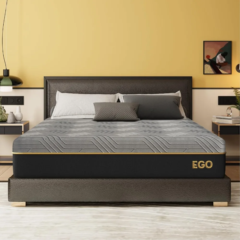 EGOHOME 12 Inch Queen Mattress, Copper Gel Cooling Memory Foam Mattress for Back Pain Relief,Therapeutic Double