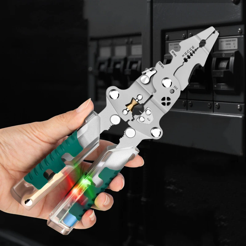 Spellafili 8 in 1 con tester di tensione, pinze multifunzionali, pinze elettriche spelafili pieghevoli per il taglio