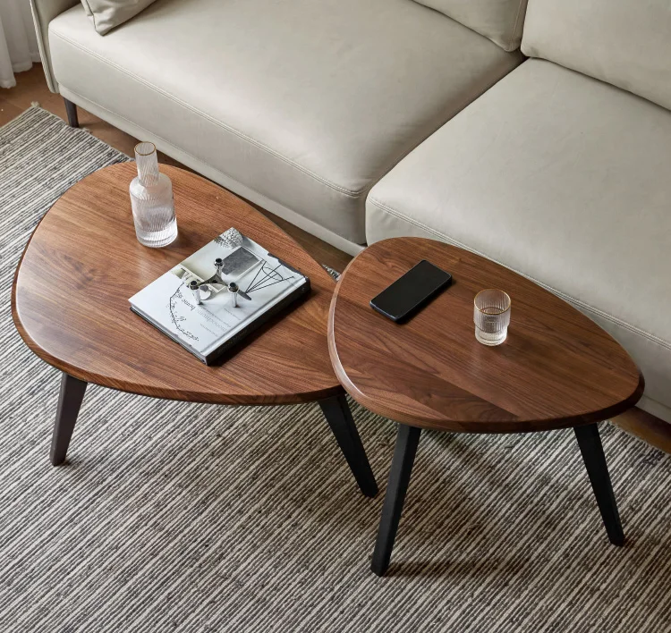 Solid wood coffee tea table size combination modern small house black walnut irregular