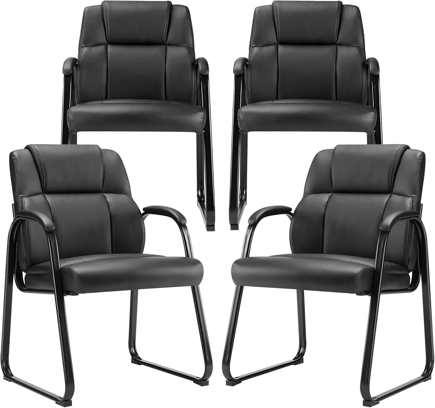 Waiting Room Chairs Set of 4, Leather Office Guest Chair No Wheels, Comfy Padded Arms and Base, for Reception