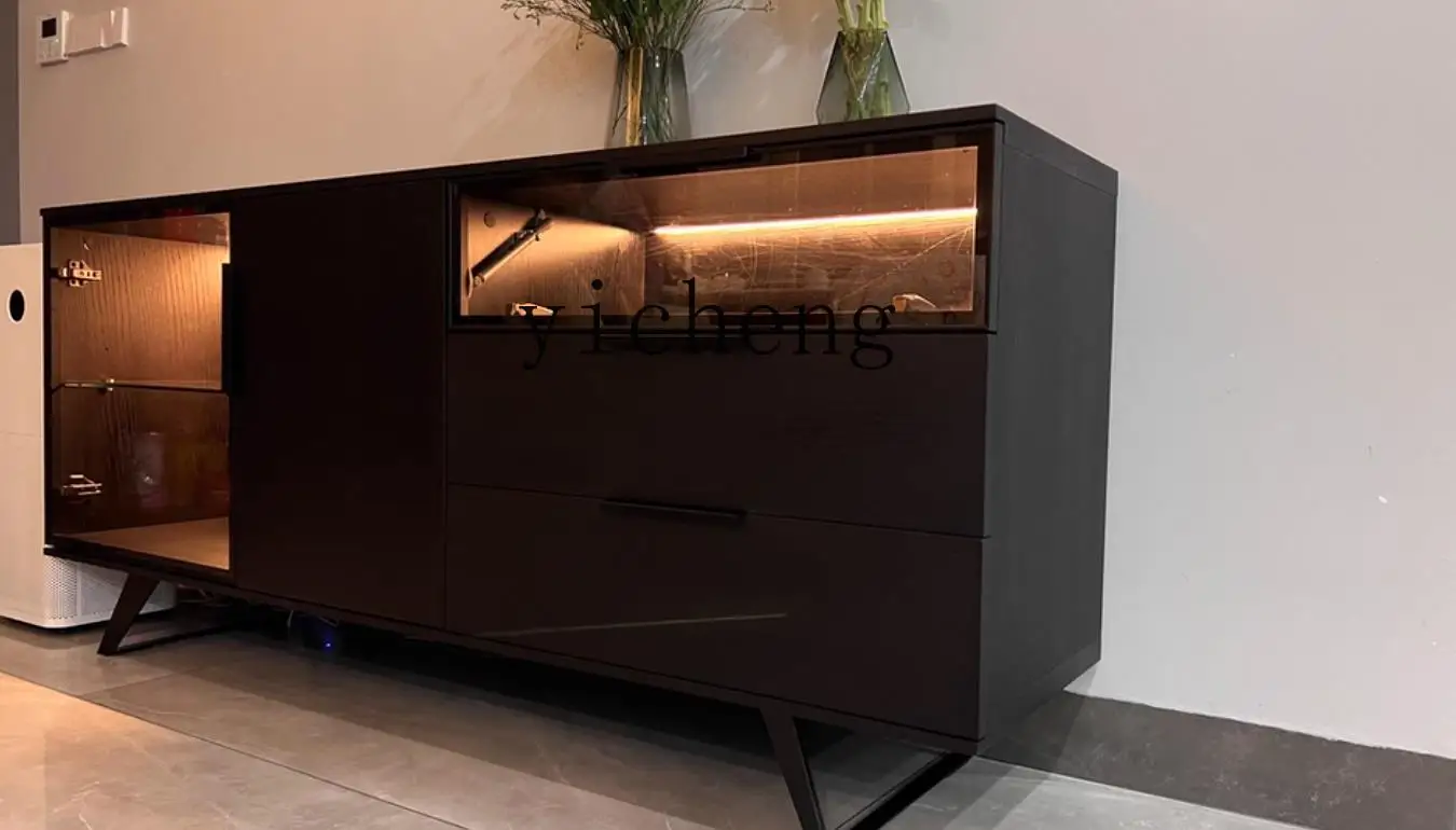 

Solid Wood Glass Sideboard Light Luxury Wine Cabinet Modern Minimalist Living Room Storage Cabinet