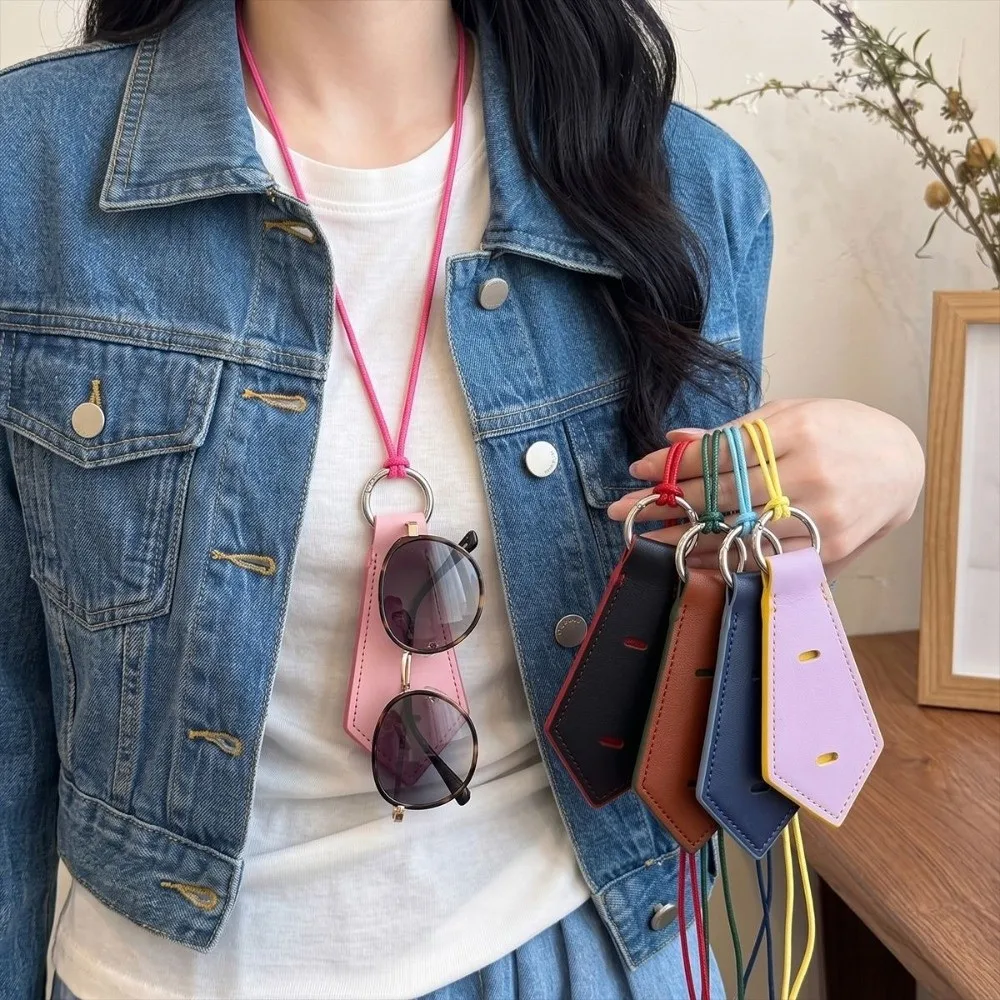 Multifunctional Leather Neckband Glasses Storage Clip Colorful Portable Sunglasses Lanyard Anti-loss Bag Charm for Travel