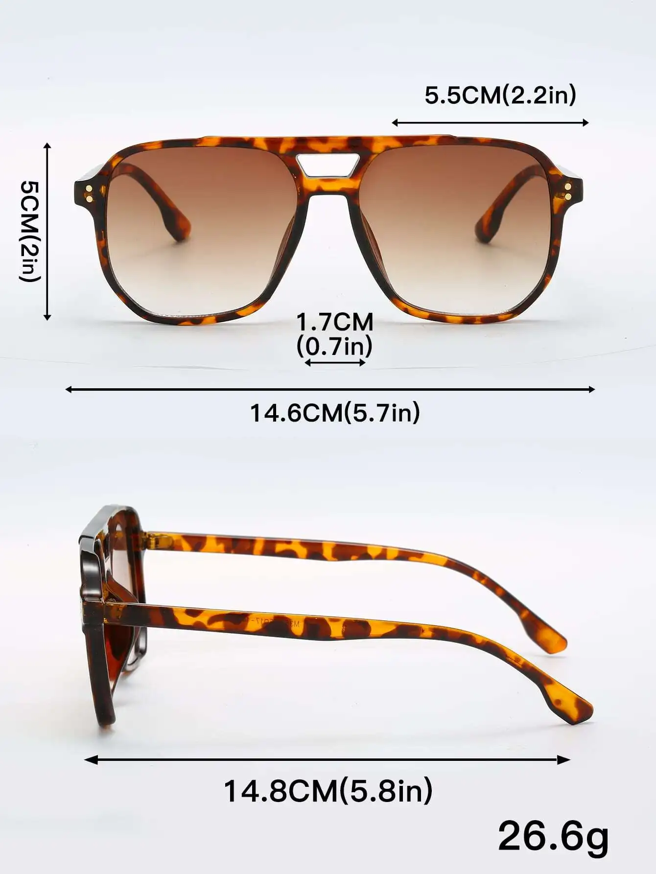 Tortoiseshell Aviator Double-Beam Women's Glasses, Bohemian Style, For Vacation, Beach, Elegant Fall/Winter, Business, Gift view 4