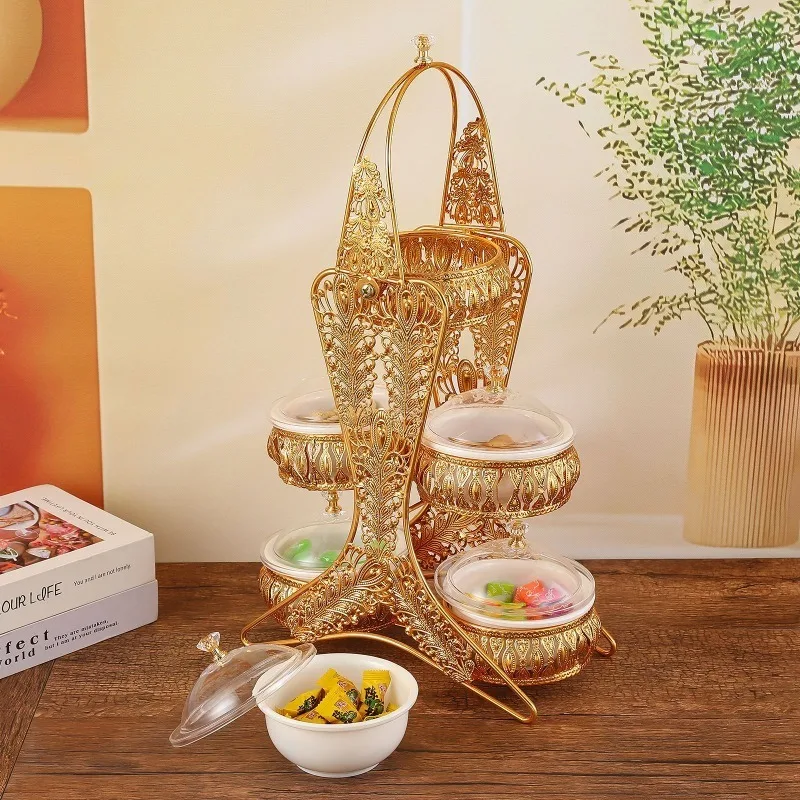 Metal Fruit Bowl Vintage Protable Tea Table Fruit Plates Multi Layer Luxury Storage Boxes Nordic Home Living Room Furniture