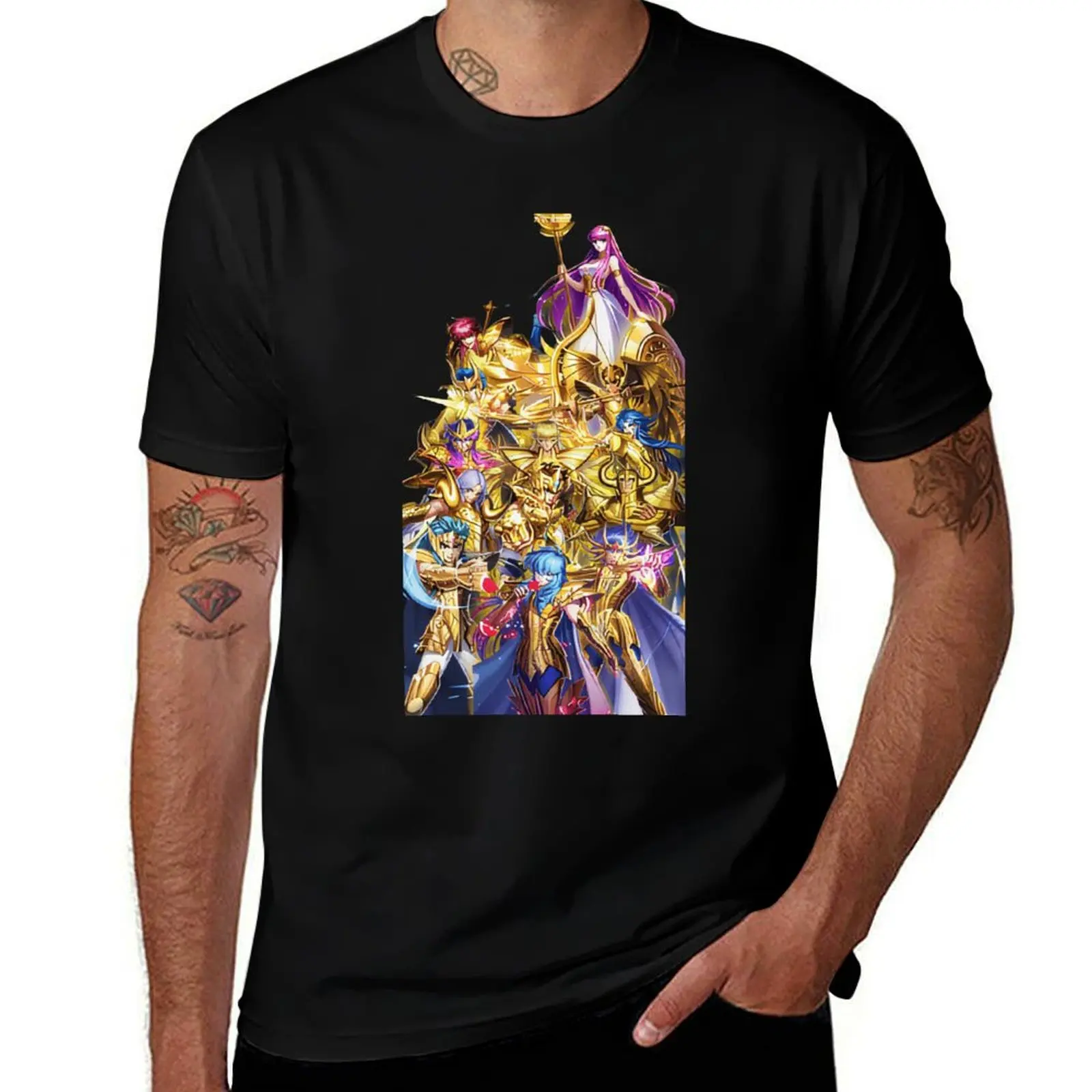 Camiseta con estampado de rayas – Camiseta ecológica estilo vacaciones – Camiseta de concierto Unisex Saint Seiya Gold Saint Athena Caballeros del zodiaco