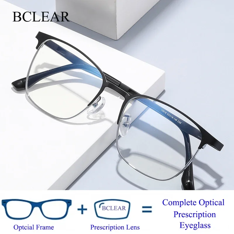 Business Premium Browline Full Rim Glasses Frame Titanium Alloy Anti Blue Light Flexible Slip Resistant Prescription Eyeglasses
