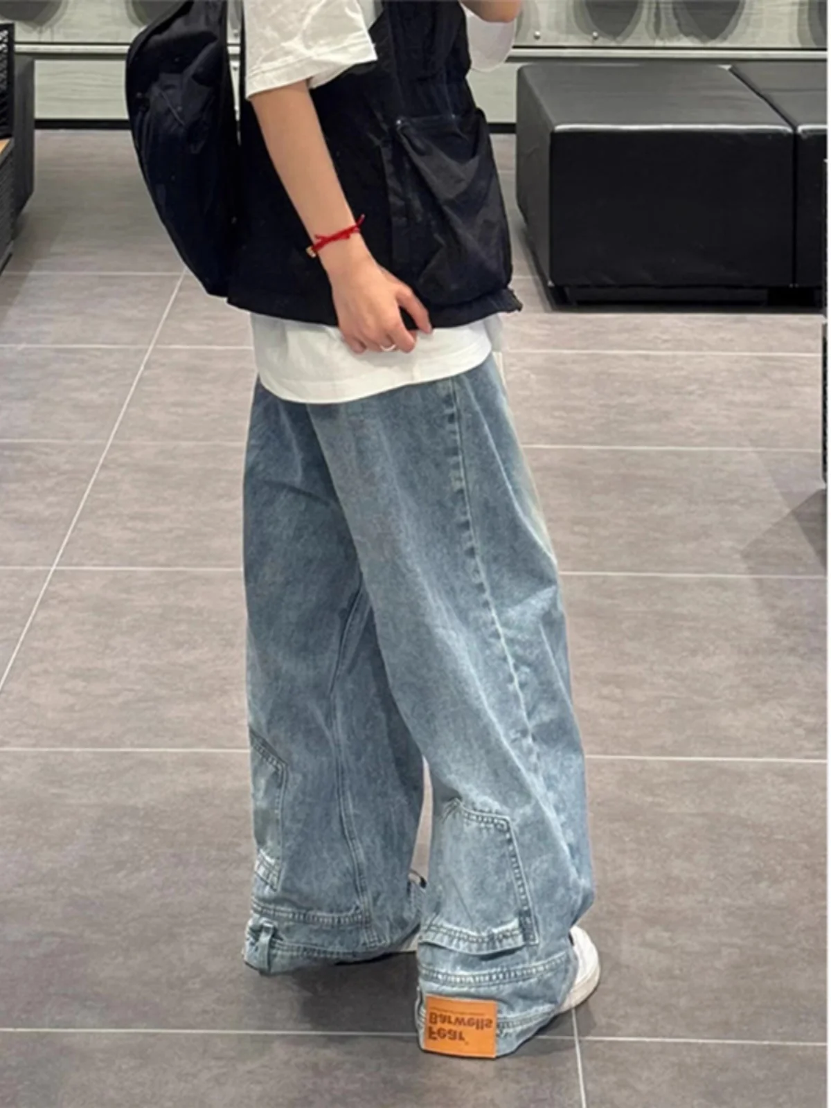 

Blue Reverse Wear Jeans Men's American High Street Design Loose Straight Leg Long Trousers Casual Straight Fit Jeans
