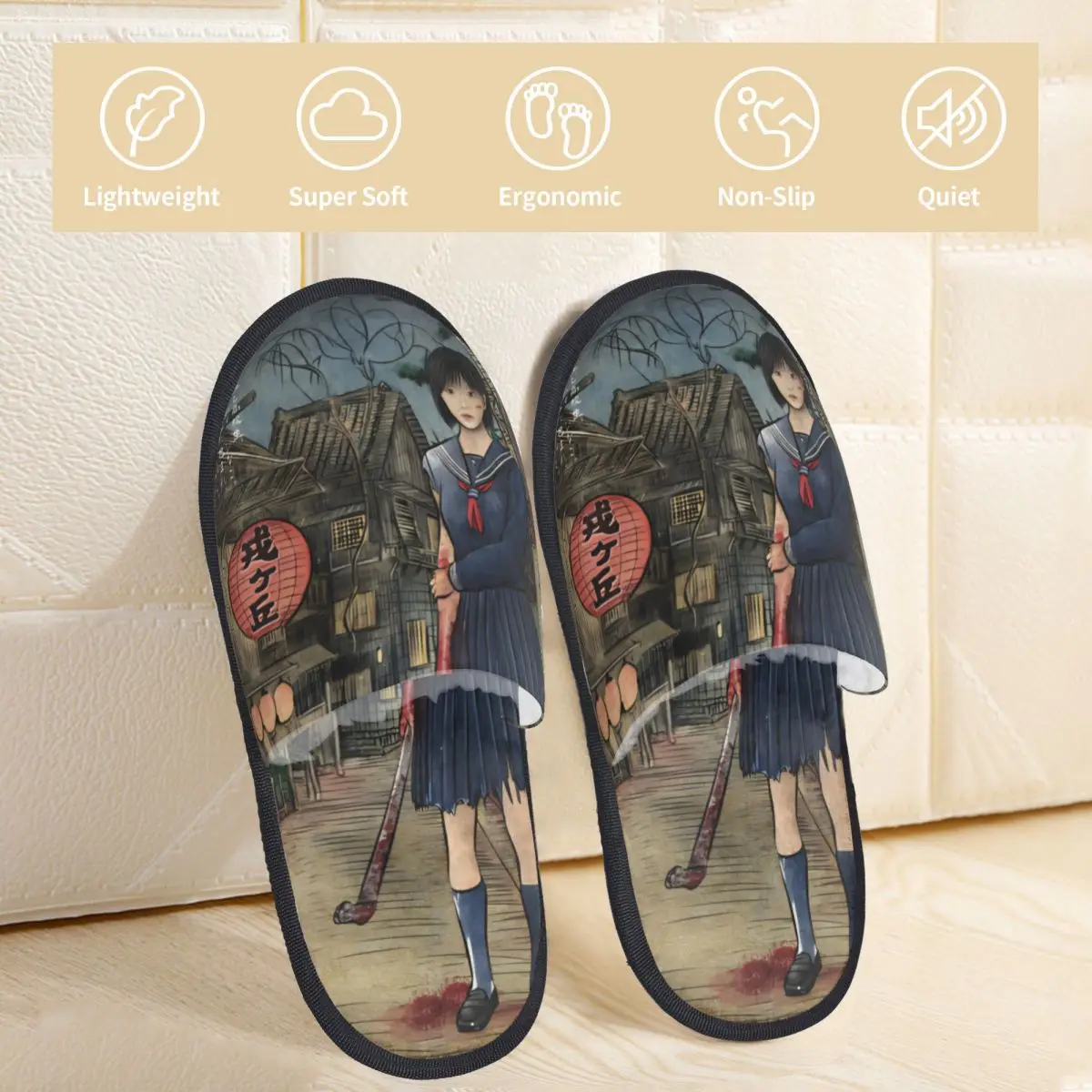 House Slippers Silent Hill F Hinako In Japan Woodblock Accessories Household Fur Slippers Slides Bedroom Cozy Anti-skid Slides