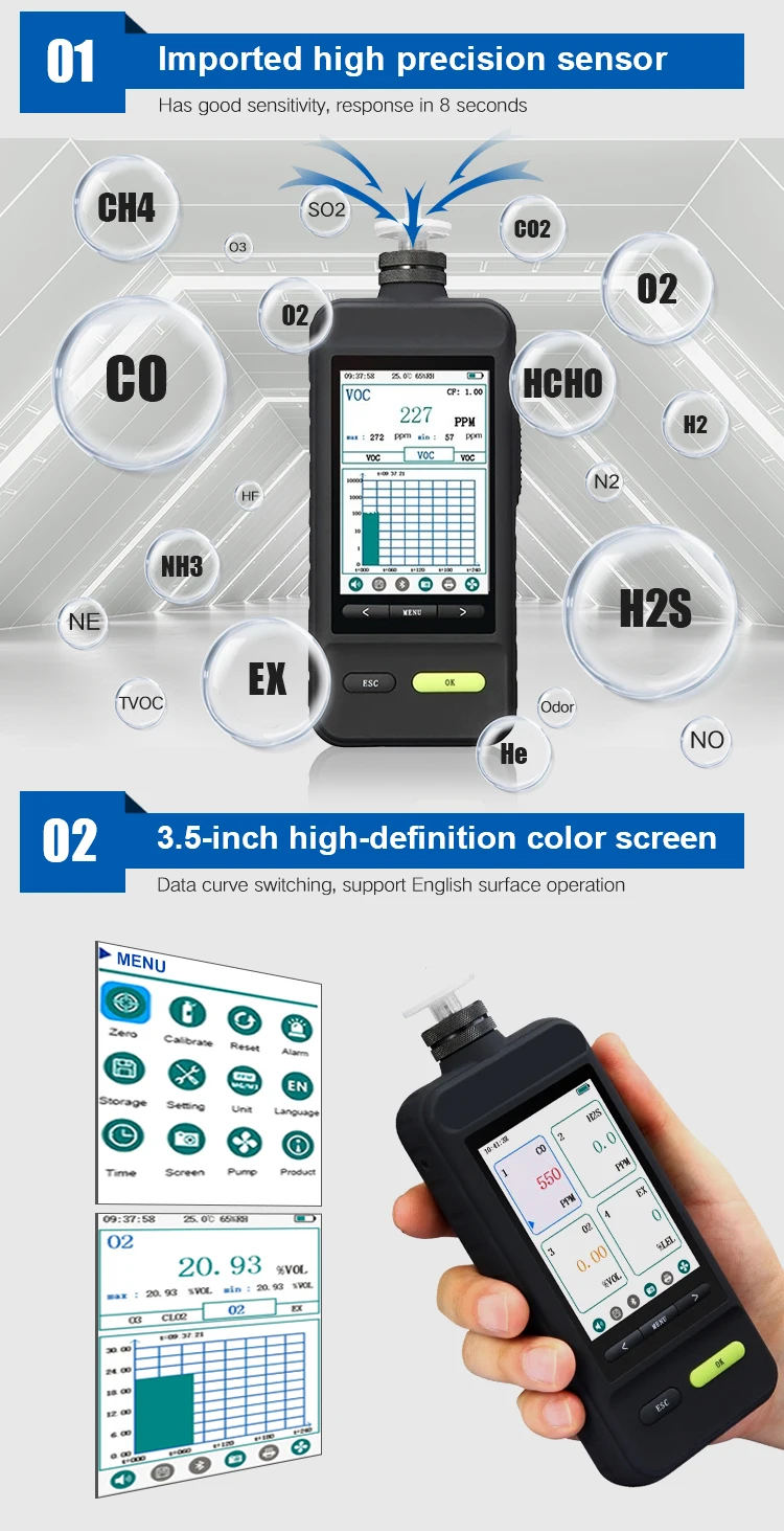 CH3Br Handpumpe Saugmethyl Bromid Gasleckdetektor Tragbarer CH3Br-Analysator mit Alarm – Detail 2