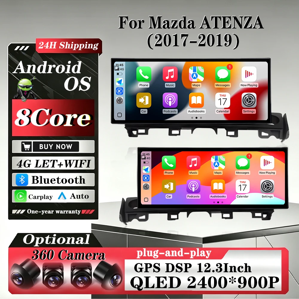 12.3 Inch Wireless Carplay Car Navigation System for Mazda ATENZA 2017-2019 with GPS Navi 2.5D Touch Screen Bluetooth Auto Tools