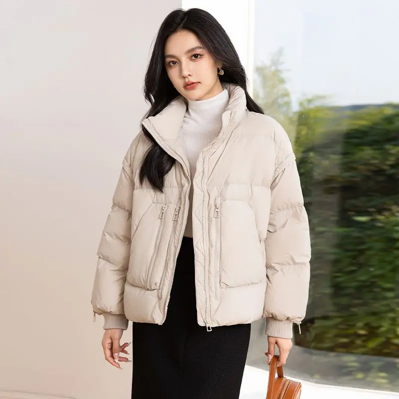 Euro Otoño/Invierno nueva chaqueta de plumón para mujer chaqueta holgada con cuello levantado a prueba de viento para ir al trabajo