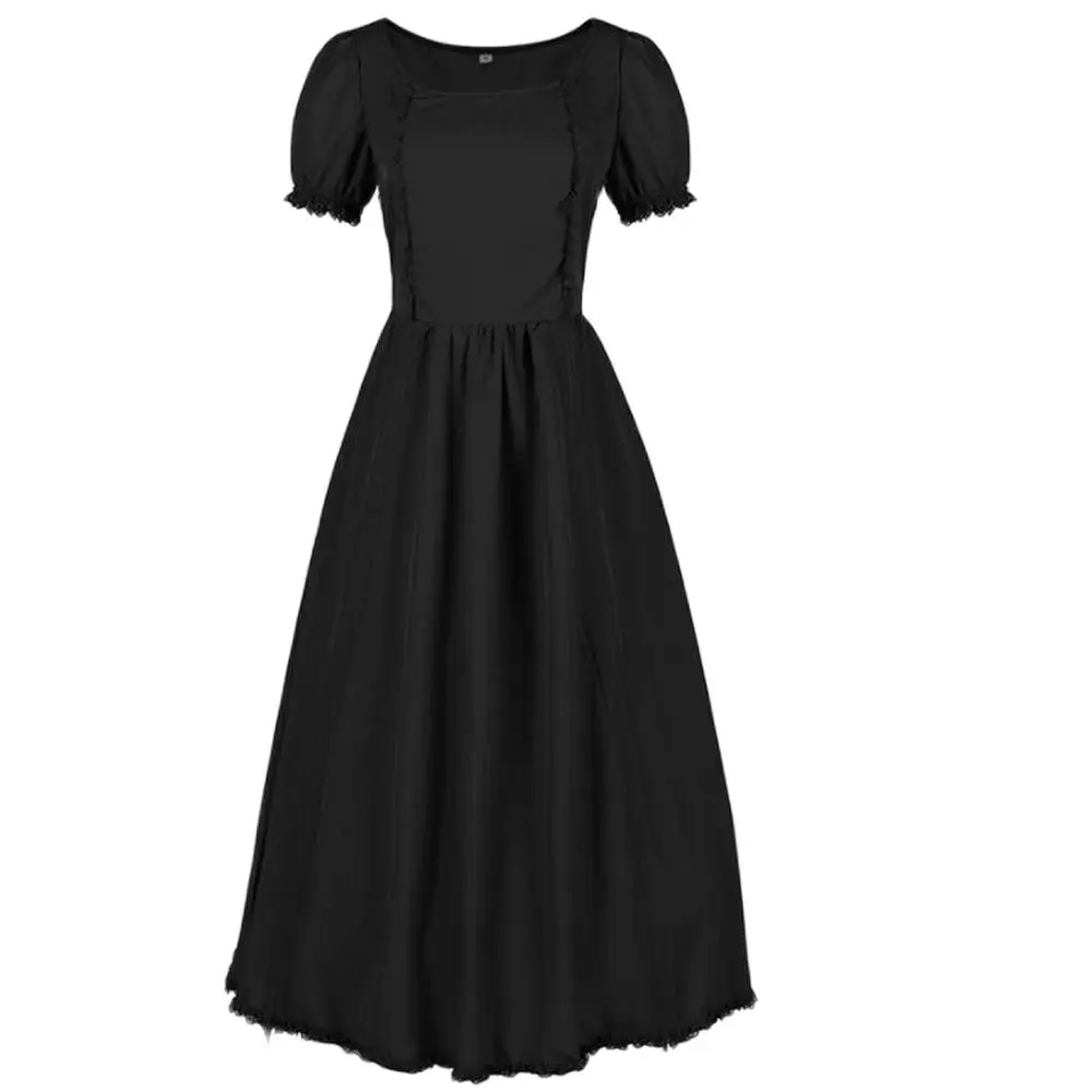 Women Renaissance Dress Gathered Dress Square Neck Smocked Waist Dresses Gothic Steampunk Skirt Asymmetrical High Low Dress