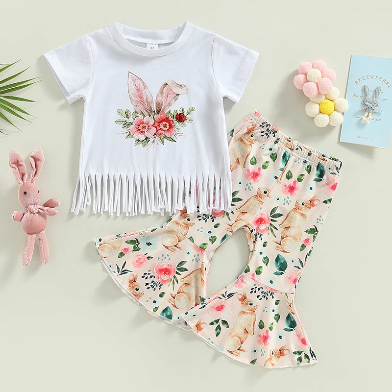 2-delige outfit voor meisjes, mouwloze top met ruches, stippenprint en bijpassende broek met wijde pijpen en strikdetail