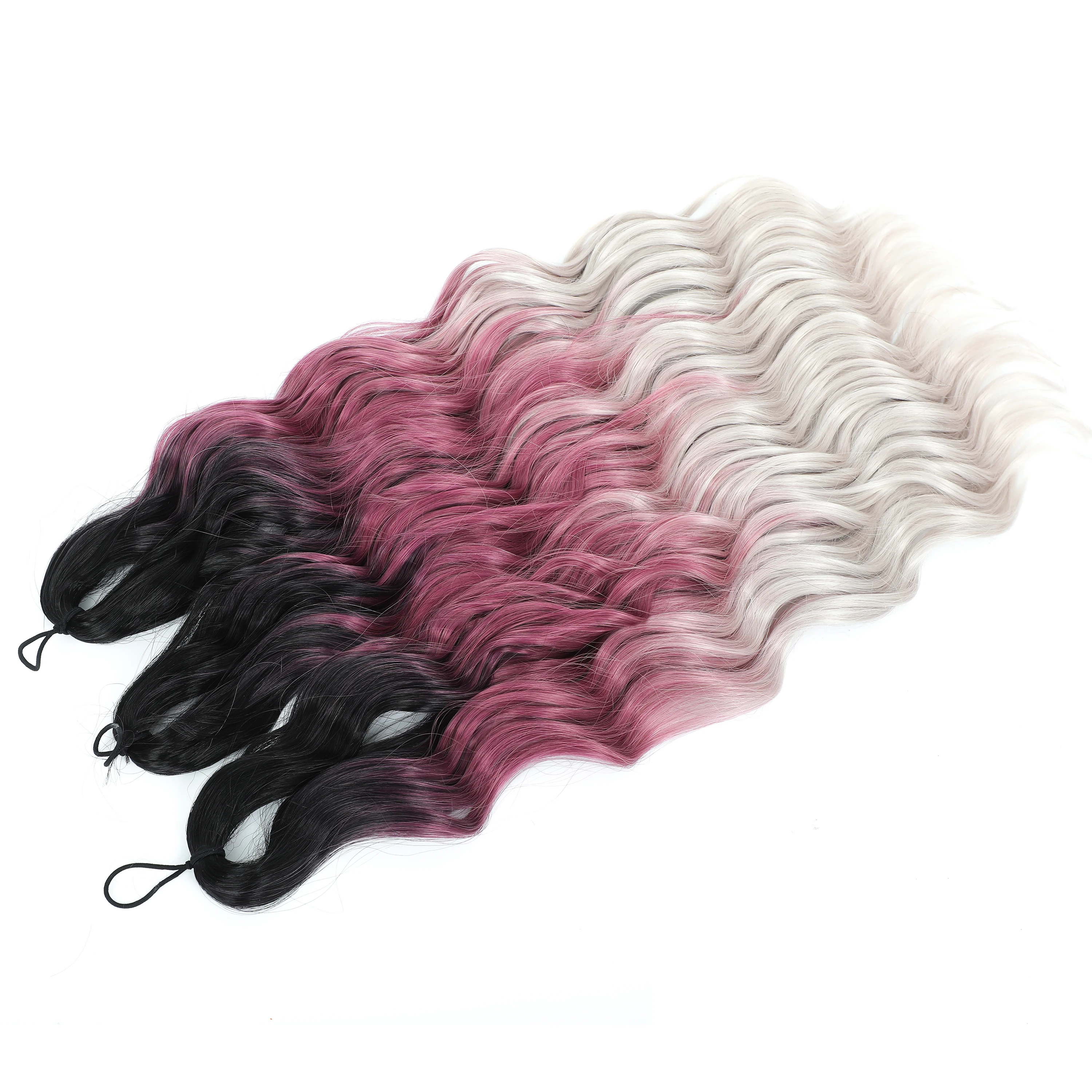 24 pulgadas 300g ANNA pelo de ganchillo sintético onda de agua extensiones de cabello trenzado Ombre color arcoíris pelo falso suelto pelo rizado profundo