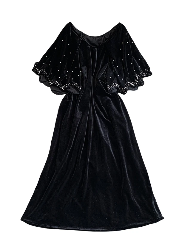 Ele Velvet Long Dr مع awl V-Ne فضفاض مناسب للزينة الثقيلة خرز الماس للخريف والشتاء للنساء Faion Dr #5