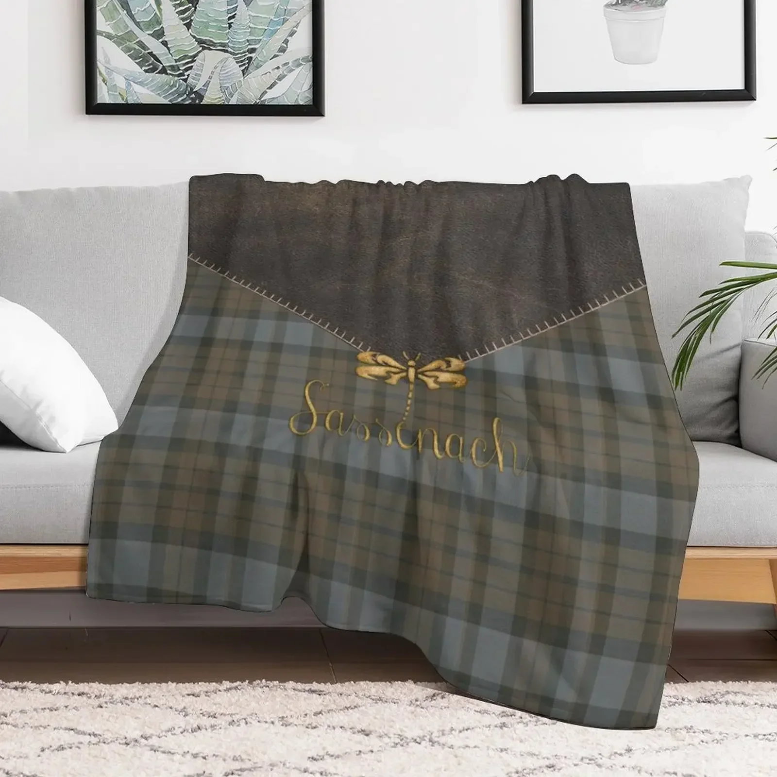 Leather and tartan - Sassenach Throw Blanket Flannel Soft Beds Retros Blankets