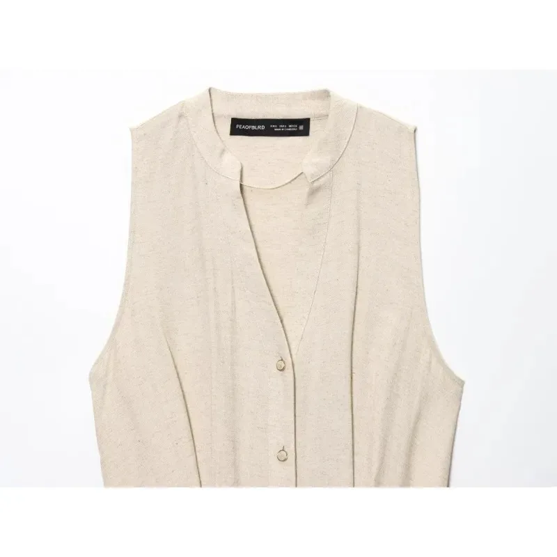   Abito in lino Vestito estivo da donna Abiti estivi 2025 Vecchio denaro Vintage Elegante festa di lusso Vacanza Donna Prom Senza maniche Nuovo