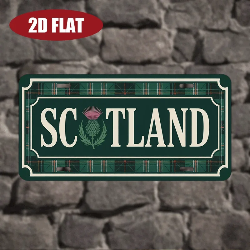 2D Flat, 2D Plane - 1pc 2D Flat Vintage License Plate | Scottish Theme with 