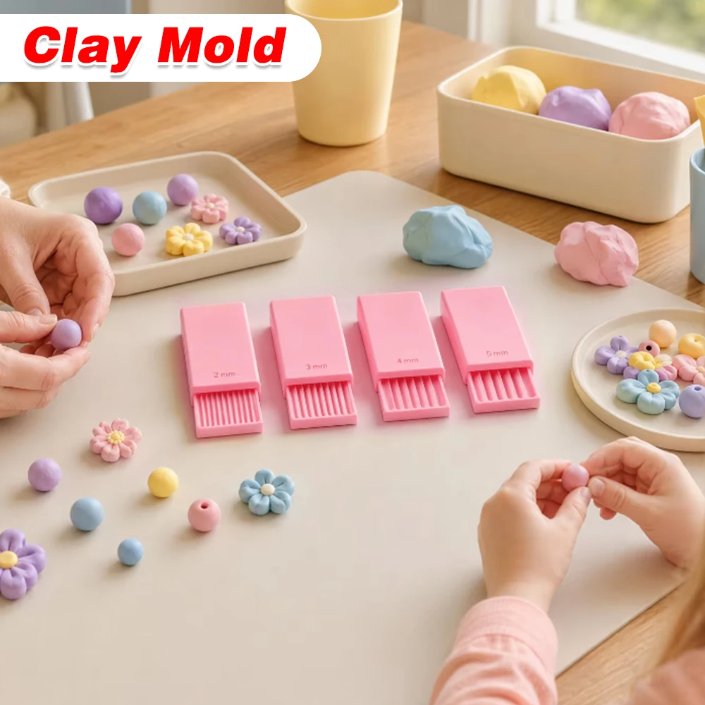4Pcs 2-5mm Clay Bead Maker Set 3D Printed Hand Press Roller for DIY Jewelry, Quick Polymer Clay Ball Shaper