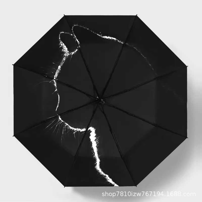 Automatischer Regenschirm Schwarz-Weiß Minimalistischer Ins-Stil Sonnenschirm UV-Schutz Anti-Ultraviolett Damen Schwarzer Gel-Sonnenschirm