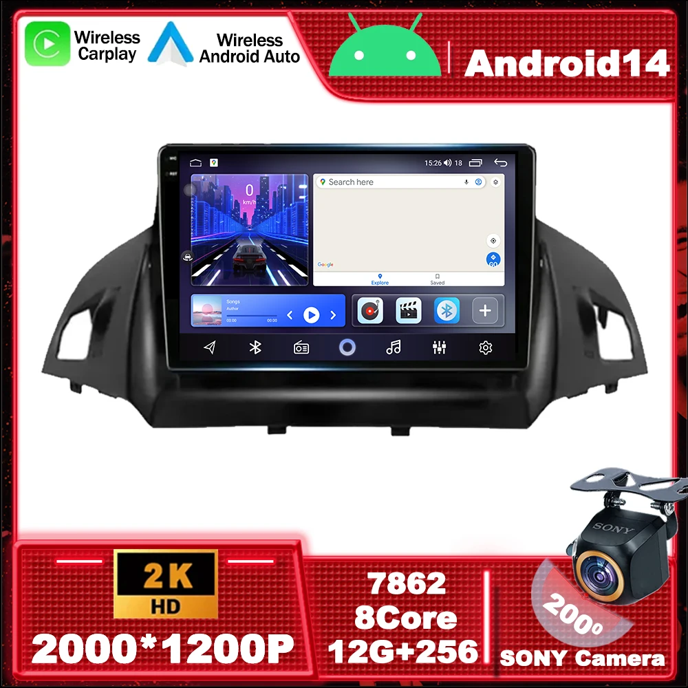 

Android14 Car Radio Multimedia Video Player Navigation GPS For Ford C-MAX Kuga 2 Escape 3 2012 - 2019 WIFI LED Head Unit Carplay