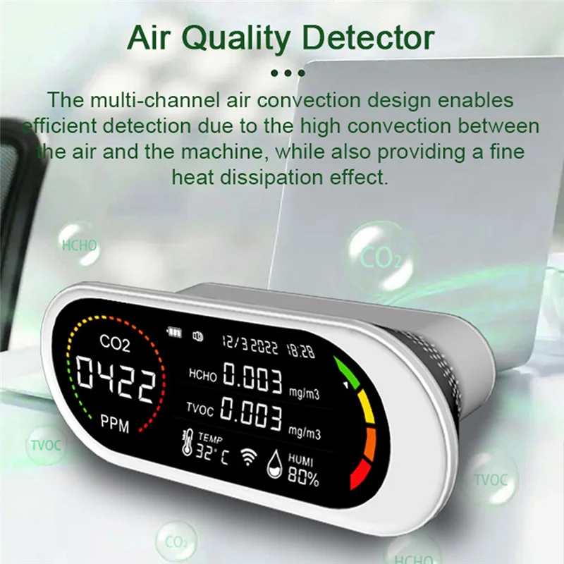 5 in 1 Air Quality Detector TVOC HCHO CO2 Meter Carbon Dioxide Temperature Humidity Testing Air Quality Monitor A