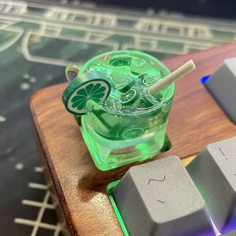 Personalized Resin Fruit Keycap With Transparent Lemon Tea Mechanical Keyboard Button Cherry Mx Switch Cross Axis Keycap