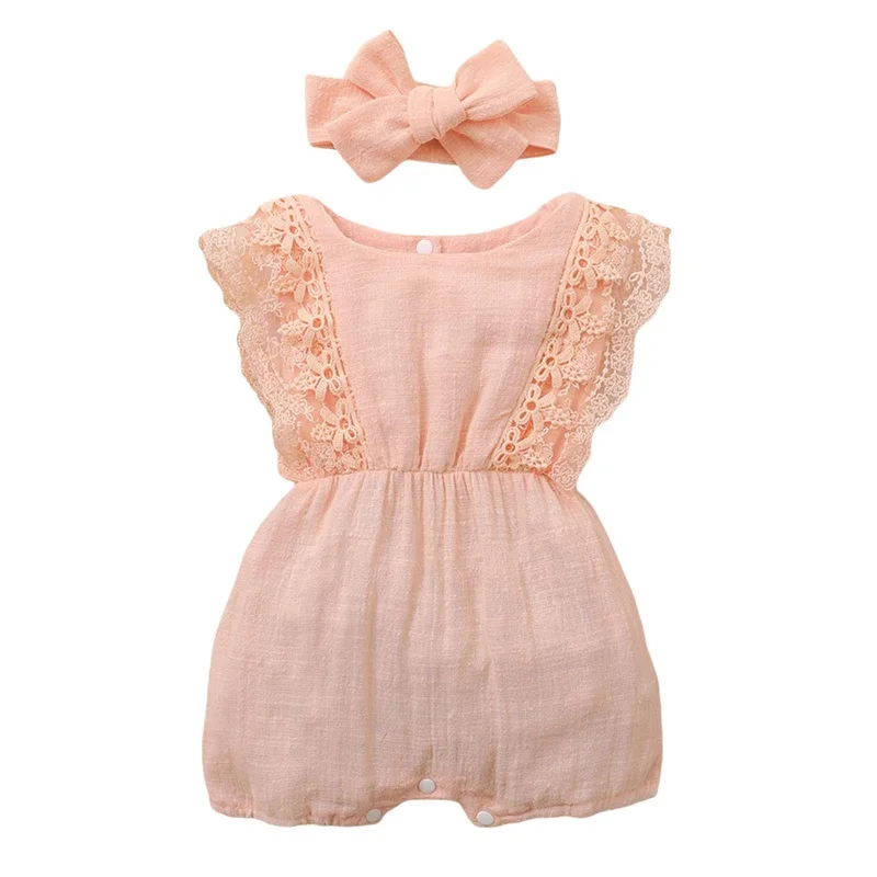 Newborn Baby Girl Romper Linen Cotton Ruffled Sleeveless Jumpsuit Infant Summer Clothes Outfit