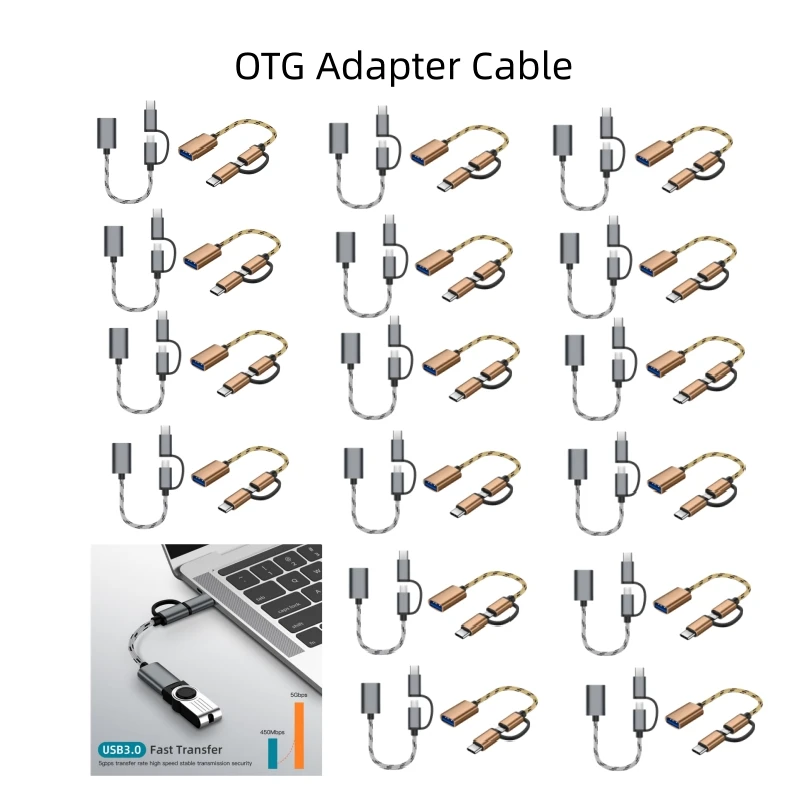 5/3/1pcs 2 In 1 USB 3.0 OTG Adapter Cable Type-C Micro USB To USB 3.0 Interface Charging Cable Line For Cellphone Converter