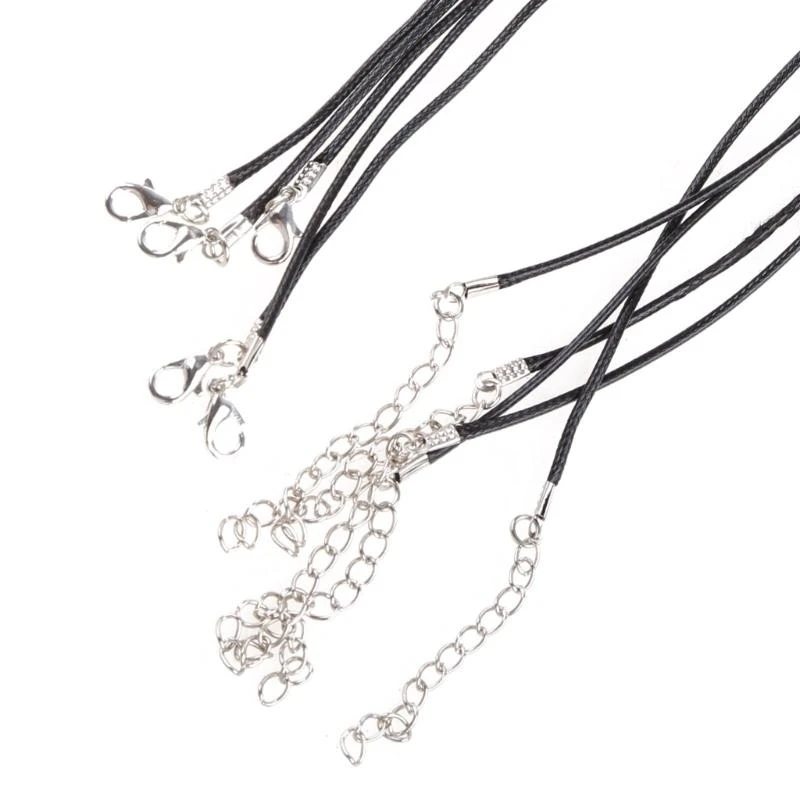 HX6F 5Pcs Leather Cord Wax Rope Chain Wax Cord Necklace Pendant For DIY Handmade Lobster Clasp String Cord Jewelry Chains