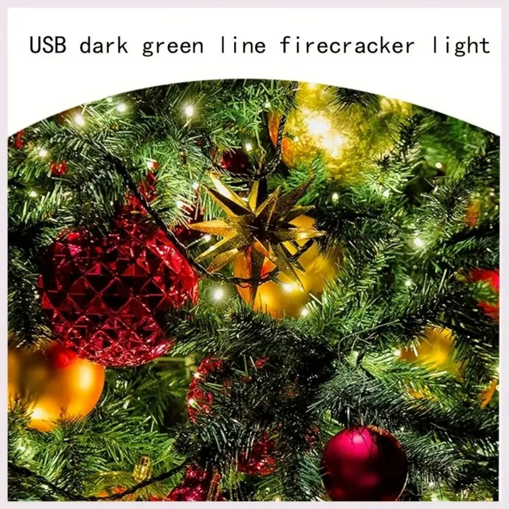USB Dark Green LED Firecracker Light with 8 Flashing Modes for Decorating Christmas Trees, Ceilings, Bedrooms, windows