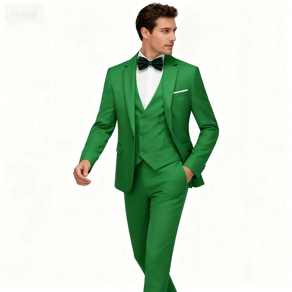 

Men's Elegant Solid Color Blazer Vest Pants Set Casual Outdoor English Style Wedding Performance Singer Outfit