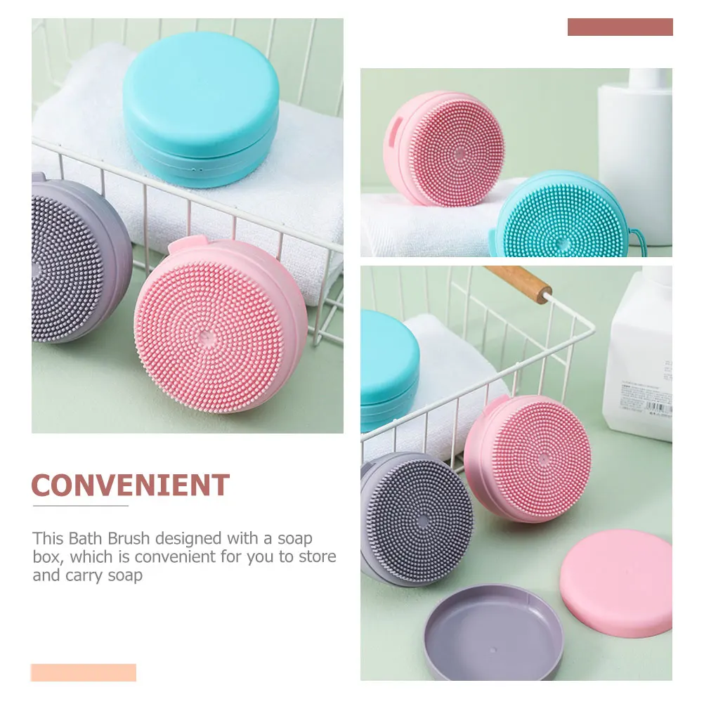 

Scrubber Bath Massage Brush Silicone Bathing Soft Body Soap Box Pink Portable Baby